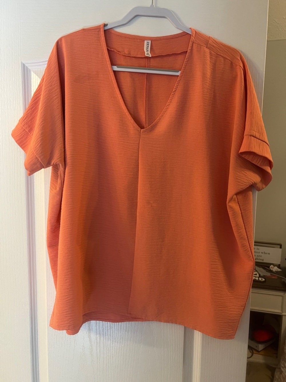 Zenana Outfitters Short Sleeve V-Neck Top - Coral